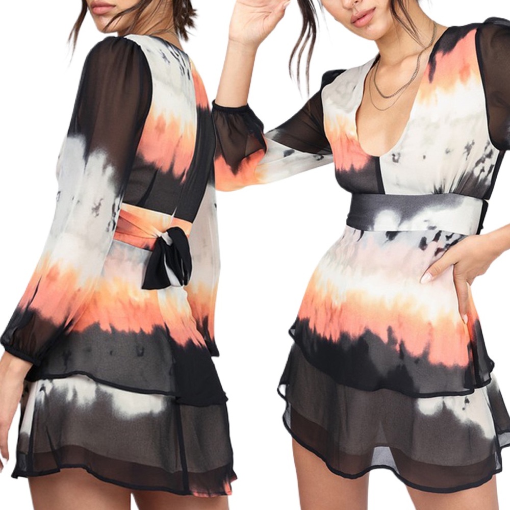 NWT honey punch sunset long sleeve ombré dress